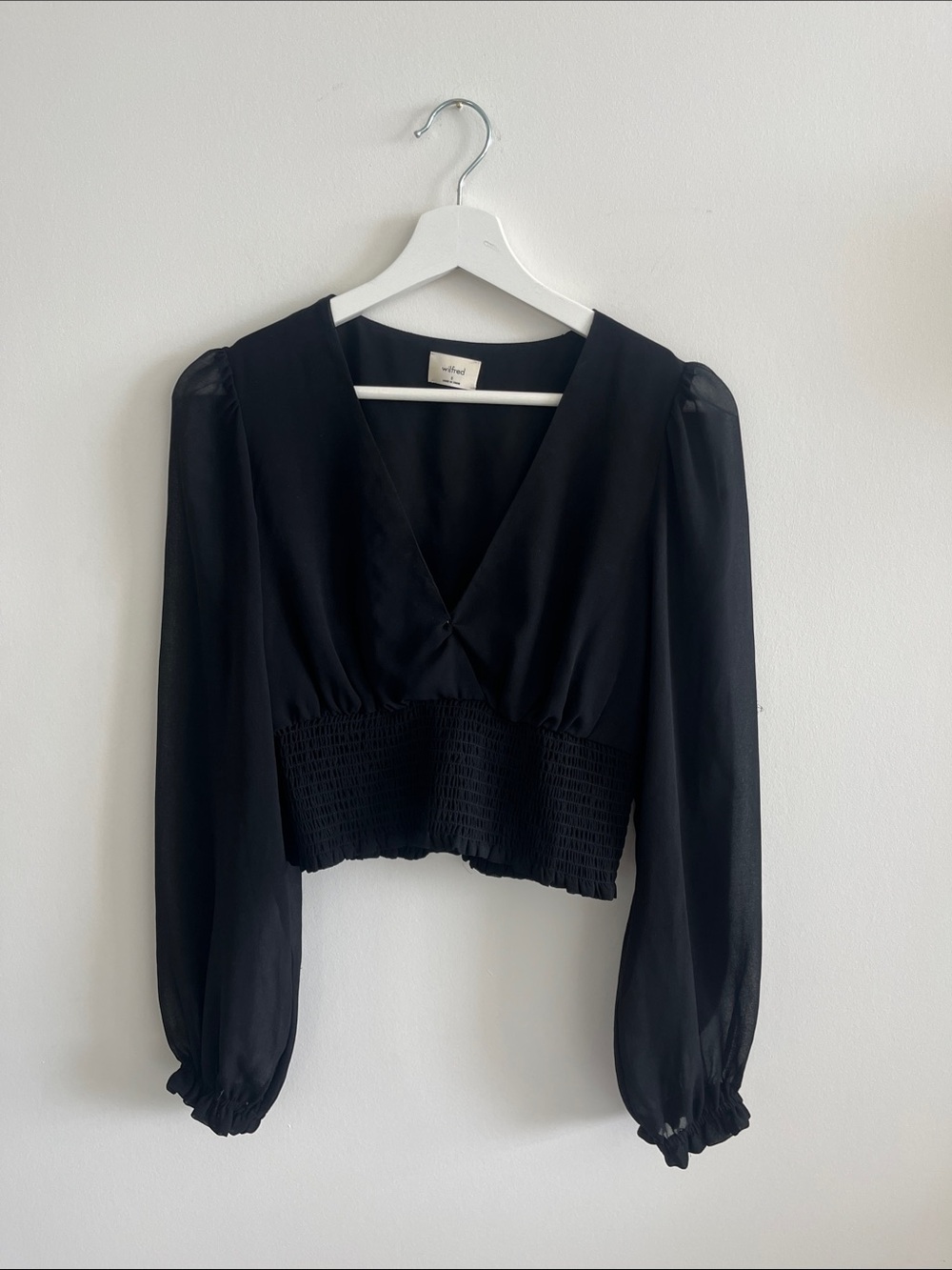 Wilfred Black V-Neck Smocked Waist Long Sleeve Top